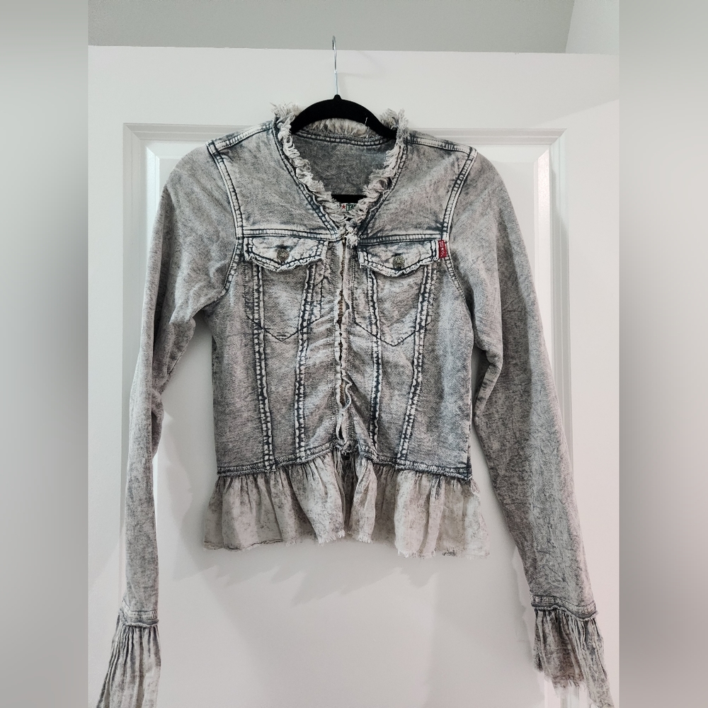 Hard Tail Forever size small zip front couture Jean jacket